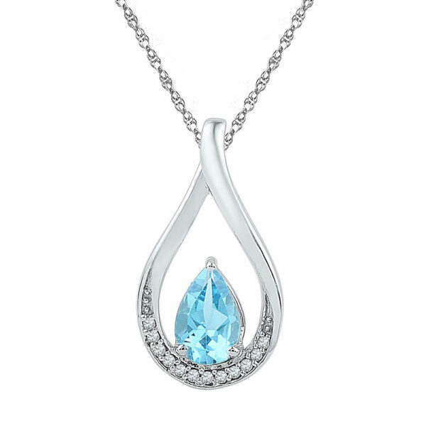 Sterling Silver Womens Pear Lab-Created Blue Topaz Fashion Pendant 1 Cttw