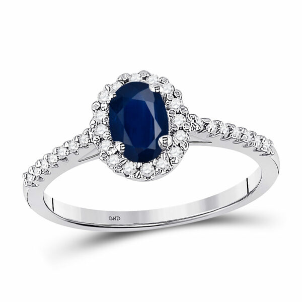 10kt White Gold Womens Oval Lab-Created Blue Sapphire Solitaire Ring 3/4 Cttw