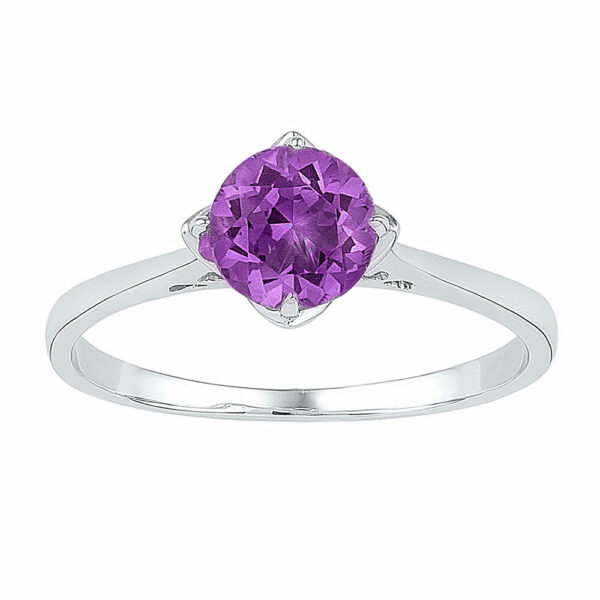 Sterling Silver Womens Round Lab-Created Amethyst Solitaire Ring 3/4 Cttw