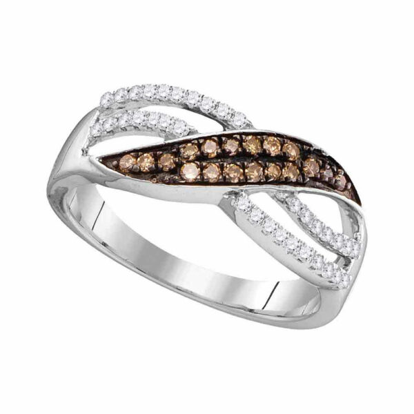 10kt White Gold Womens Round Brown Diamond Band Ring 1/3 Cttw