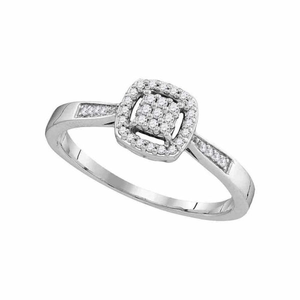 10kt White Gold Womens Round Diamond Square Cluster Ring 1/8 Cttw