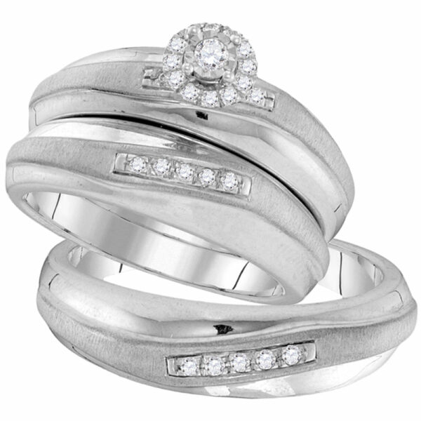 10kt White Gold His Hers Round Diamond Solitaire Matching Wedding Set 1/5 Cttw