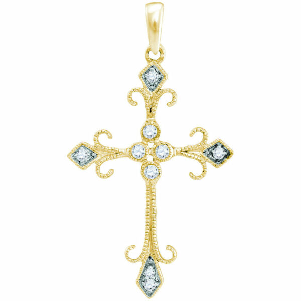 10kt Yellow Gold Womens Round Diamond Cross Pendant 1/10 Cttw