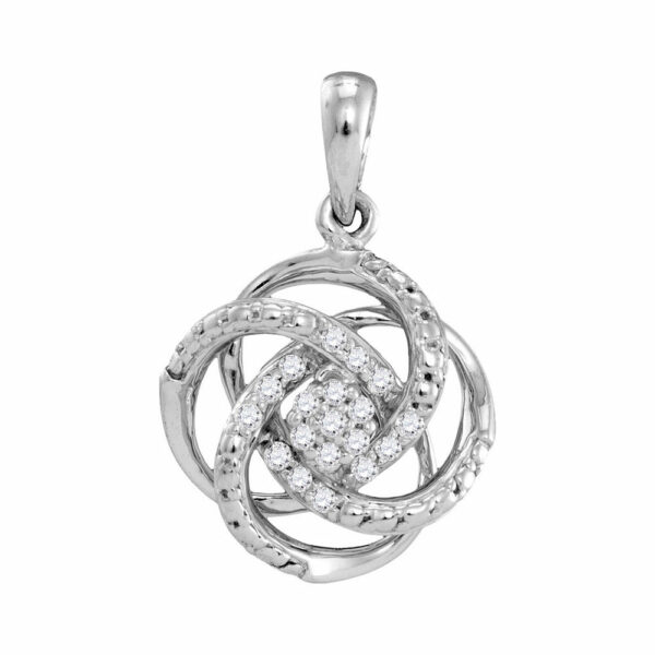 10kt White Gold Womens Round Diamond Cluster Pendant 1/10 Cttw