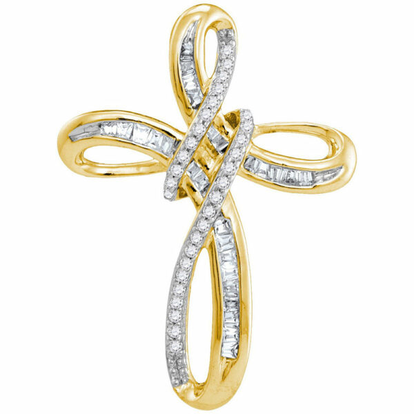 10kt Yellow Gold Womens Round Diamond Cross Pendant 1/5 Cttw