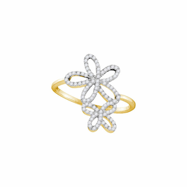 10kt Yellow Gold Womens Round Diamond Flower Star Cluster Ring 1/5 Cttw