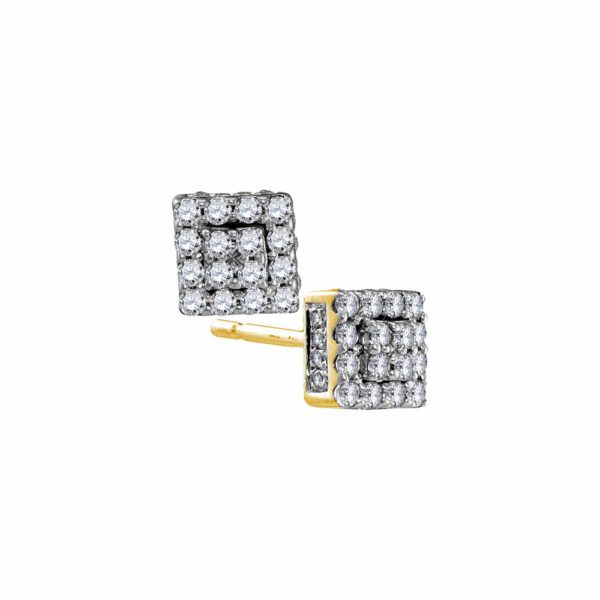 10kt Yellow Gold Womens Round Diamond Square Cluster Earrings 1/3 Cttw