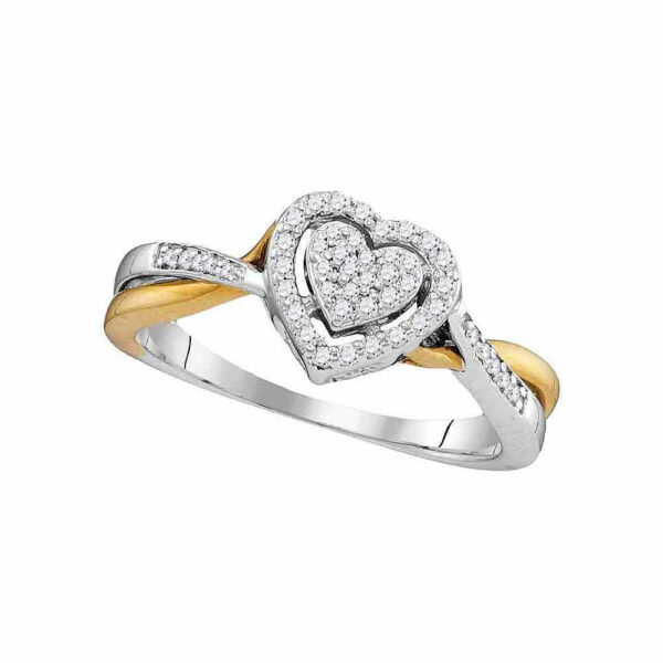 10kt Two-tone Gold Womens Round Diamond Heart Ring 1/5 Cttw