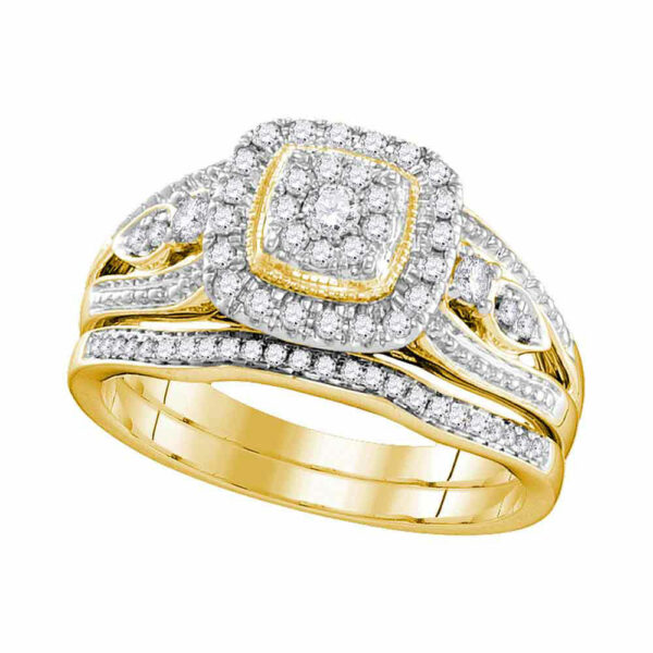 10kt Yellow Gold Round Diamond Bridal Wedding Ring Band Set 3/8 Cttw