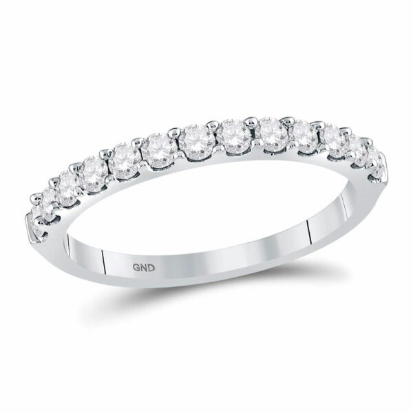 14kt White Gold Womens Round Diamond Single Row Wedding Band 1/2 Cttw