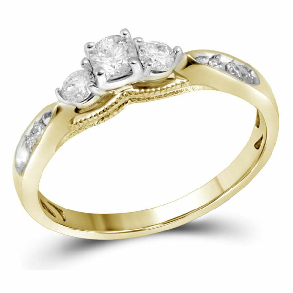 10kt Yellow Gold Round Diamond 3-stone Bridal Wedding Engagement Ring 3/8 Cttw