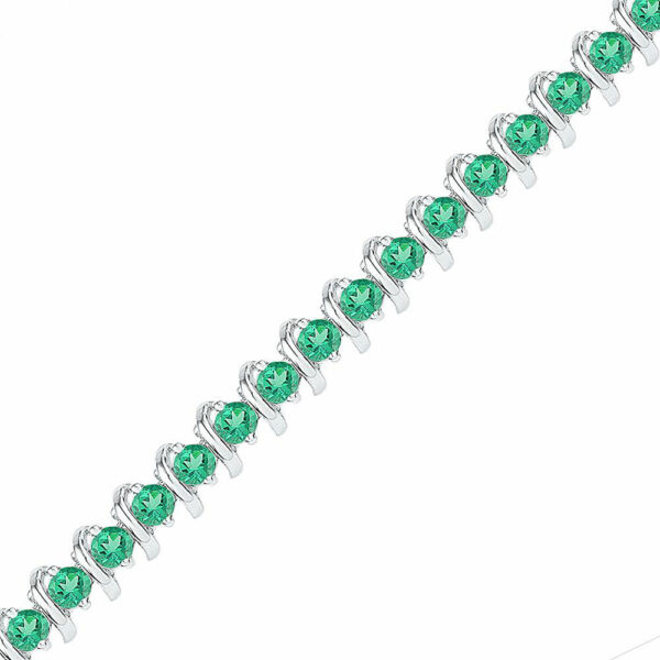 Sterling Silver Womens Round Lab-Created Emerald Tennis Bracelet 6-1/2 Cttw