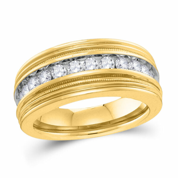 10kt Yellow Gold Mens Round Diamond Milgrain Wedding Band Ring 1 Cttw