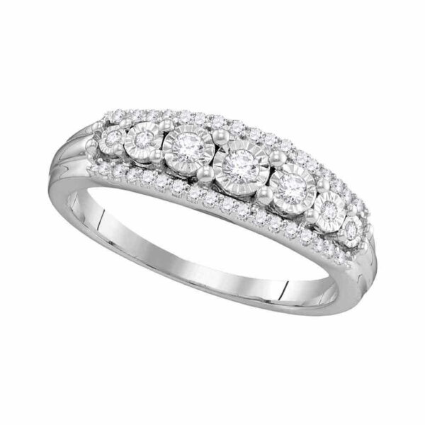 10kt White Gold Womens Round Diamond Triple Row Band Ring 1/4 Cttw