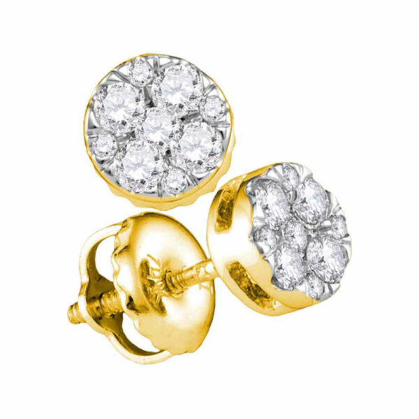 14kt Yellow Gold Womens Round Diamond Cluster Earrings 1/4 Cttw