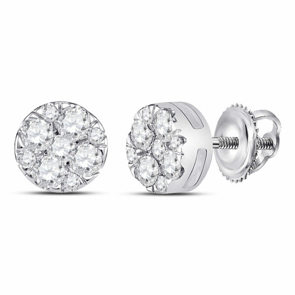 14kt White Gold Womens Round Diamond Fashion Cluster Earrings 1/4 Cttw