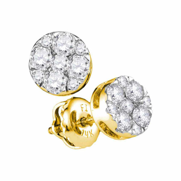 14kt Yellow Gold Womens Round Diamond Flower Cluster Stud Earrings 1/2 Cttw