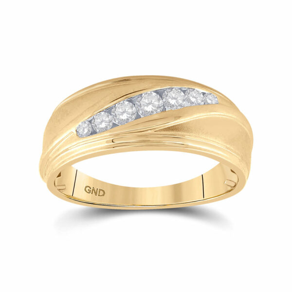 10kt Yellow Gold Mens Round Diamond Wedding Band Ring 3/8 Cttw