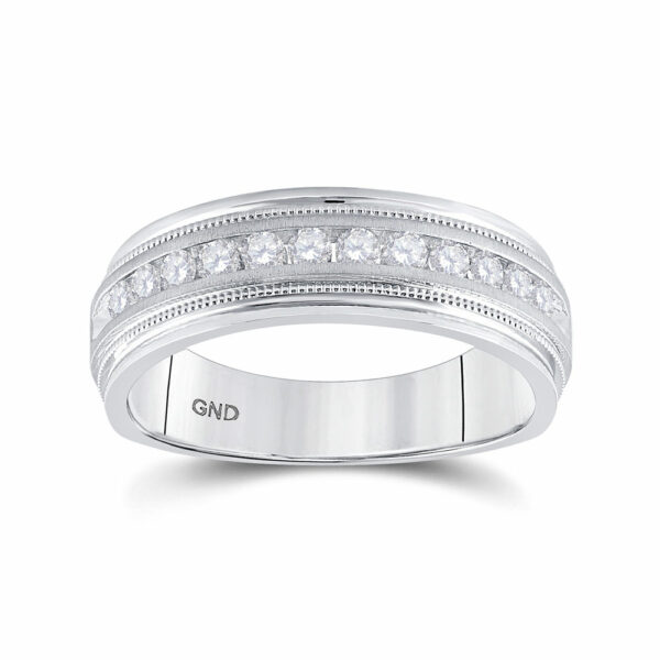 10kt White Gold Mens Round Diamond Wedding Single Row Band Ring 1/2 Cttw