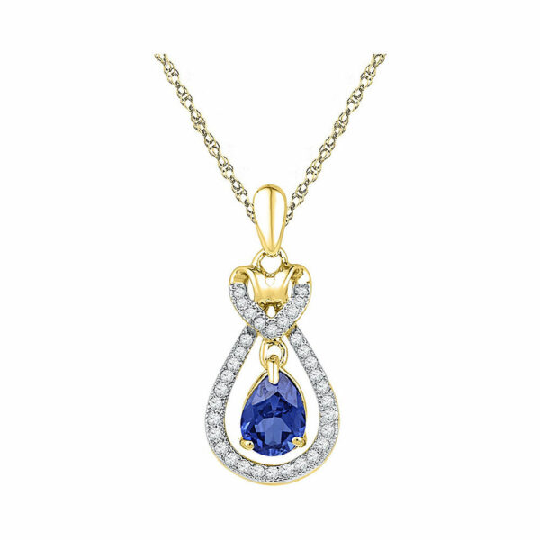 10kt Yellow Gold Womens Oval Lab-Created Blue Sapphire Solitaire Pendant 1/6 Cttw