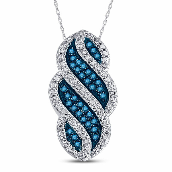 10kt White Gold Womens Round Blue Color Enhanced Diamond Striped Vertical Pendant 1/10 Cttw