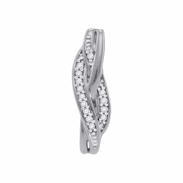 10kt White Gold Womens Round Diamond Vertical Woven Strand Pendant 1/20 Cttw