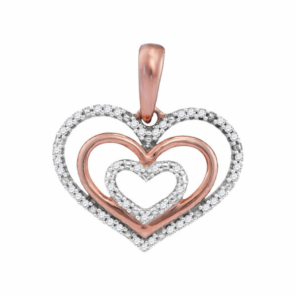 10kt Rose Gold Womens Round Diamond Triple Nested Heart Pendant 1/10 Cttw