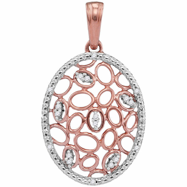 10kt Rose Gold Womens Round Diamond Oval Honeycomb Pendant 1/20 Cttw