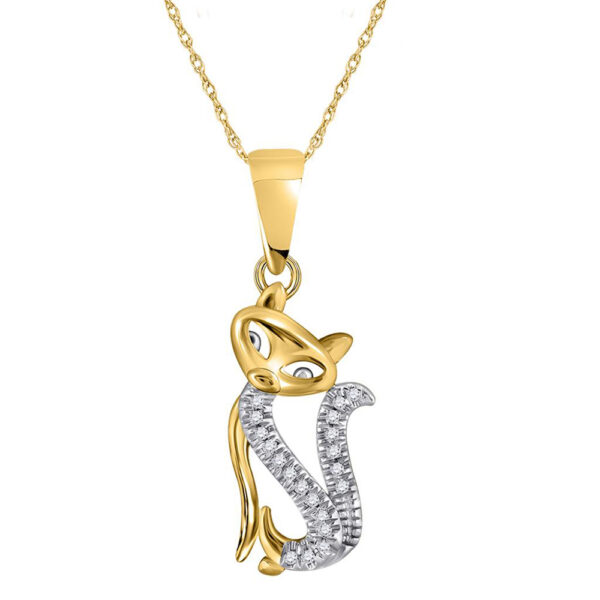 10kt Yellow Gold Womens Round Diamond Kitty Cat Animal Pendant 1/20 Cttw