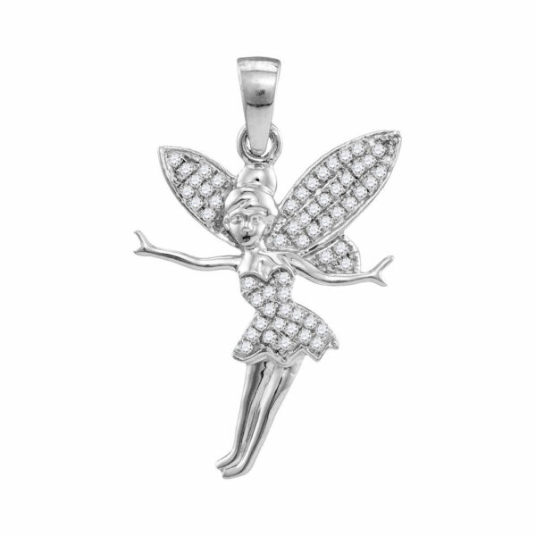 10kt White Gold Womens Round Diamond Tinkerbell Fairy Fashion Pendant 1/4 Cttw