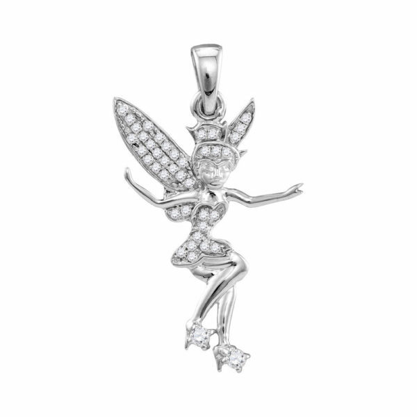 10kt White Gold Womens Round Diamond Tinkerbell Fairy Sprite Pendant 1/4 Cttw