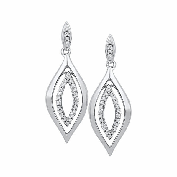 10kt White Gold Womens Round Diamond Double Oval Dangle Earrings 1/6 Cttw