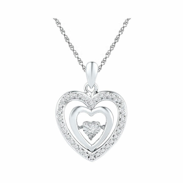 Sterling Silver Womens Round Diamond Heart Moving Twinkle Pendant 1/10 Cttw