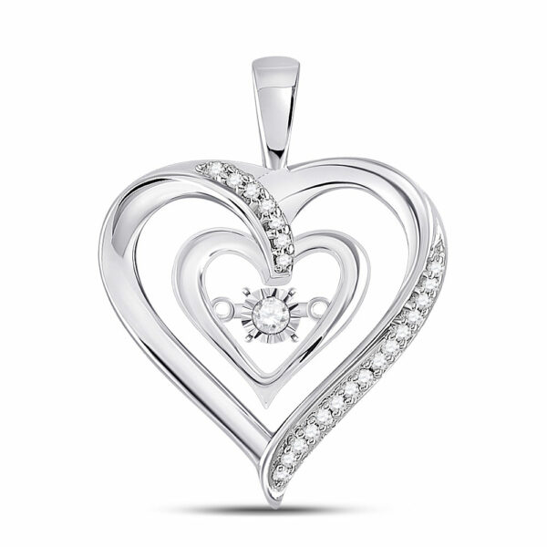 10kt White Gold Womens Round Diamond Moving Twinkle Solitaire Heart Pendant 1/10 Cttw