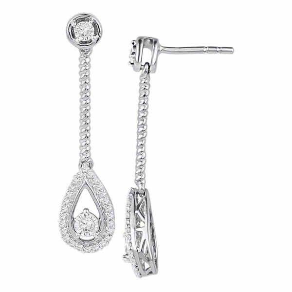 10kt White Gold Womens Round Diamond Teardrop Dangle Earrings 1/4 Cttw