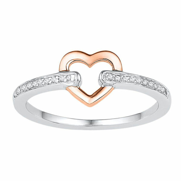 10kt Two-tone Gold Womens Round Diamond Heart Ring 1/20 Cttw