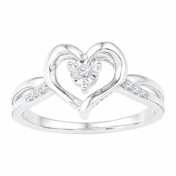 10kt White Gold Womens Round Diamond Solitaire Heart Ring 1/20 Cttw