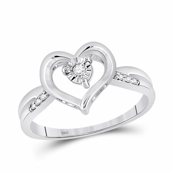 Sterling Silver Womens Round Diamond Heart Ring 1/20 Cttw