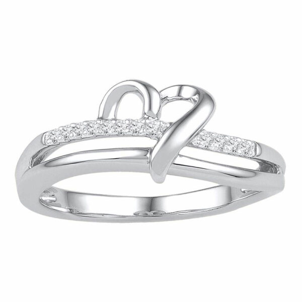 10kt White Gold Womens Round Diamond Heart Ring 1/20 Cttw