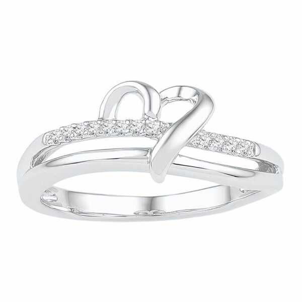 Sterling Silver Womens Round Diamond Heart Ring 1/20 Cttw