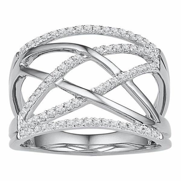 10kt White Gold Womens Round Diamond Crisscross Crossover Band Ring 1/3 Cttw