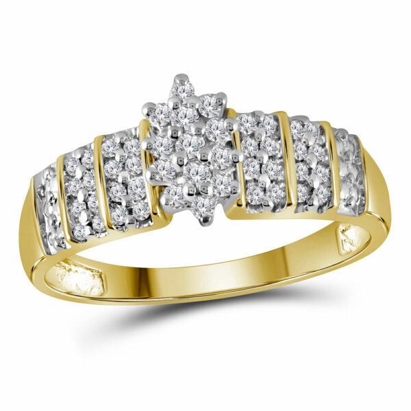 10kt Yellow Gold Womens Round Prong-set Diamond Oval Cluster Ring 1/4 Cttw