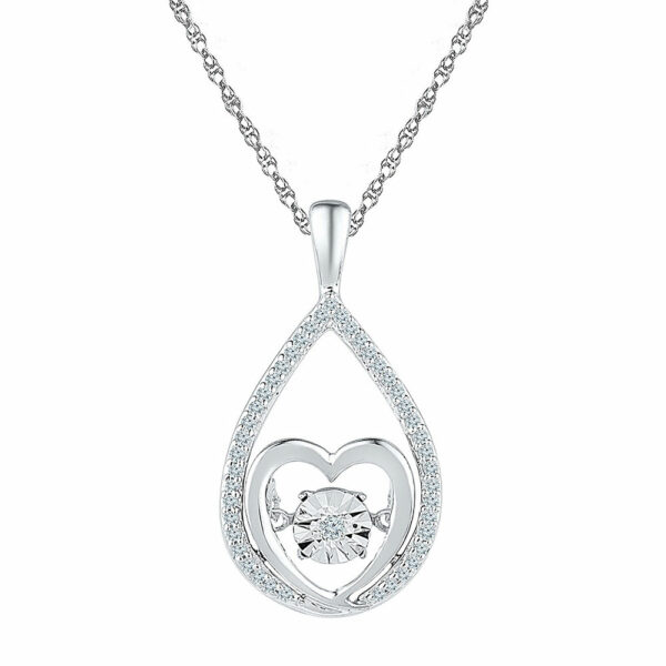 Sterling Silver Womens Round Diamond Moving Twinkle Heart Pendant 1/8 Cttw