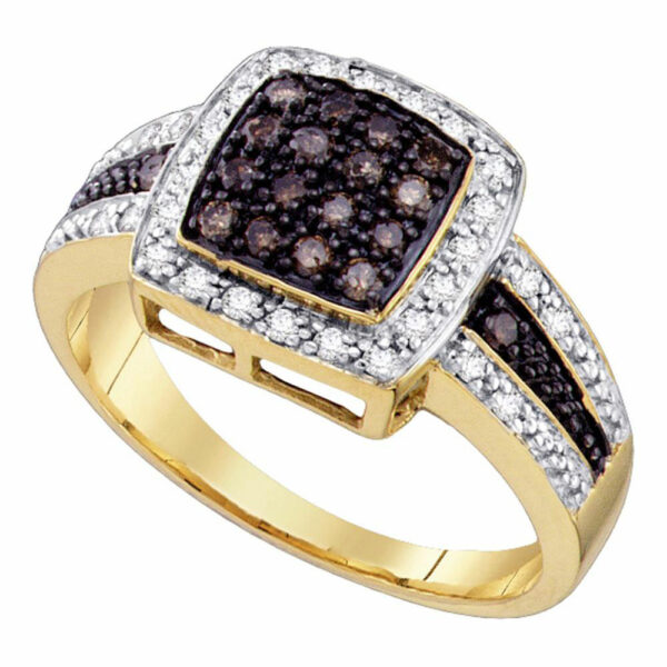 14kt Yellow Gold Womens Round Brown Diamond Cluster Ring 1/2 Cttw - Size 8