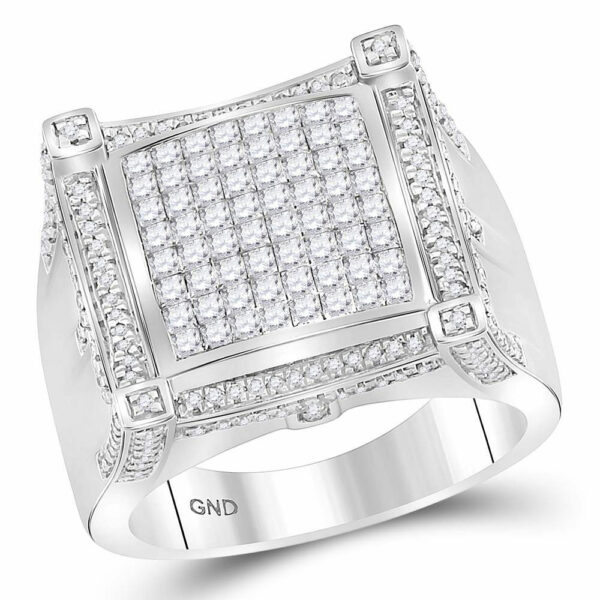 10kt White Gold Mens Princess Diamond Square Cluster Ring 2 Cttw