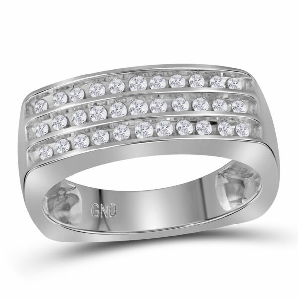 10kt White Gold Mens Round Diamond Triple Row Wedding Anniversary Band Ring 1/2 Cttw