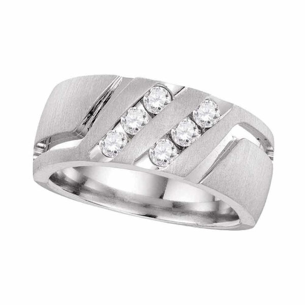 14kt White Gold Mens Round Diamond Wedding Double Row Band Ring 1/2 Cttw