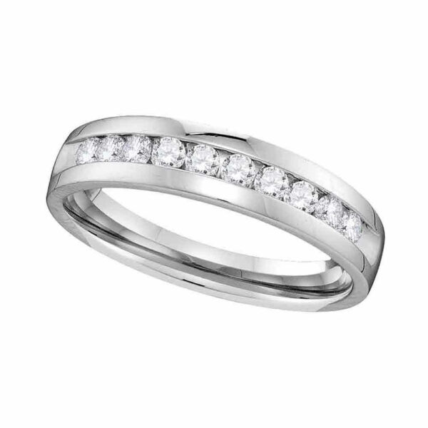 14kt White Gold Mens Round Diamond Wedding Single Row Band Ring 1/2 Cttw