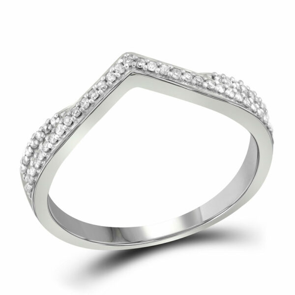 10kt White Gold Womens Round Diamond Chevron Band Ring 1/8 Cttw