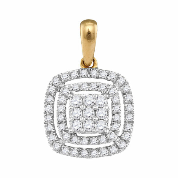 14kt Yellow Gold Womens Round Diamond Concentric Square Cluster Pendant 1/3 Cttw